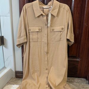 Soft Surroundings Tan Button-Up Woman’s Dress With Belt